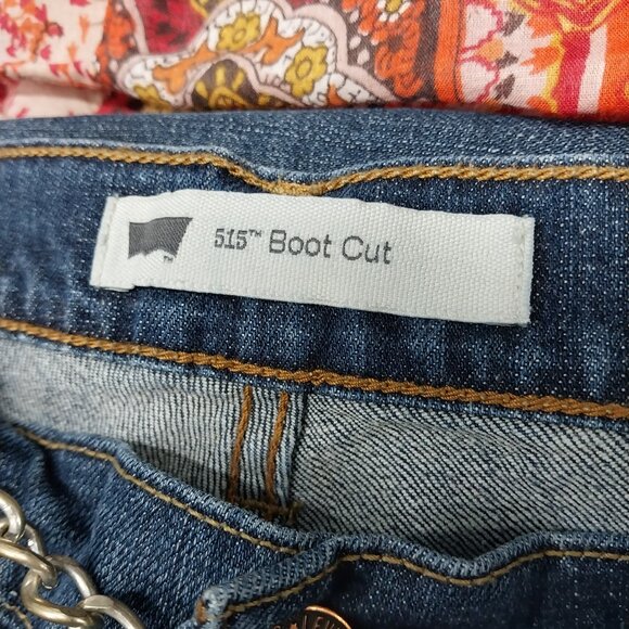 3341 Size 14 Levi's 515 Upcycled Bell Bottoms in Red Black Lace - Picture 7 of 8